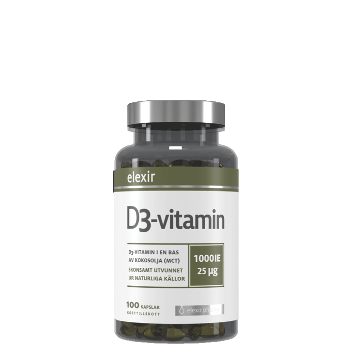 Elexir Pharma D3-vitamin, 25 mcg, 1000 IE, 100 kapslar
